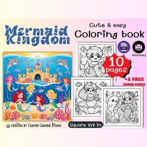 Mermaid Kingdom Coloring Book for Kids – 10 Pages – 8x8&quot; PDF – Digital Download – Cute Underwater Activities