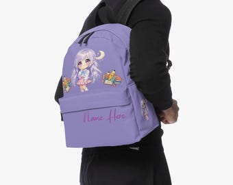 Personalized Kawaii Chibi Girl Backpack – Lavender School Bag with Custom Name