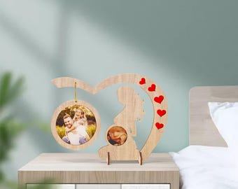 Pregnant Woman Shape Wooden Frame | Personalized Photo Frame | UV Printed Pregnancy Keepsake