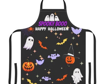 Halloween Apron, Spooky Boo Ghosts & Pumpkins, Perfect for Halloween Parties, Cooking, Baking, Fall Festivities, Gift for Chefs