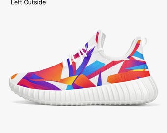Mesh Knit Sneakers – Colorful Geometric Pattern, Lightweight Breathable Shoes