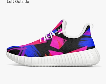 Mesh Strick Sneaker – Weiss/Schwarz | Künstlerisches abstraktes Design | Unisex Leichte Schuhe / XpressFamilyGo