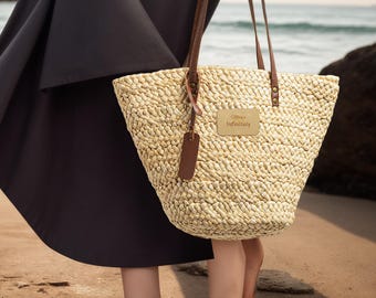 Braided Straw Shoulder Bag | Woven Summer Tote | Eco-Friendly Beach Purse | Lightweight Boho Bag