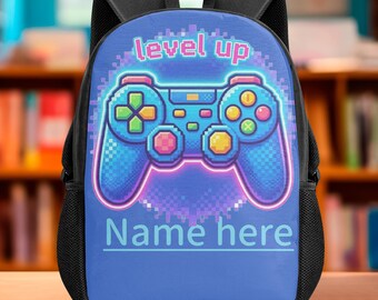 Personalized Gamer Kids Backpack – “Level Up” School Bag with Custom Name