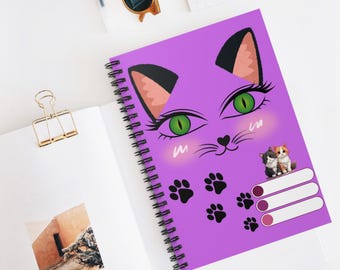 Cat Spiral Notebook – Ruled Line Journal for Cat Lovers, Purple Stationery
