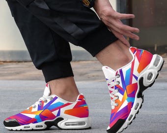 Men’s Colorful Geometric Sneakers • Bounce Mesh Knit Shoes • Lightweight EVA Sole • Artistic Pattern Running Shoes for Men