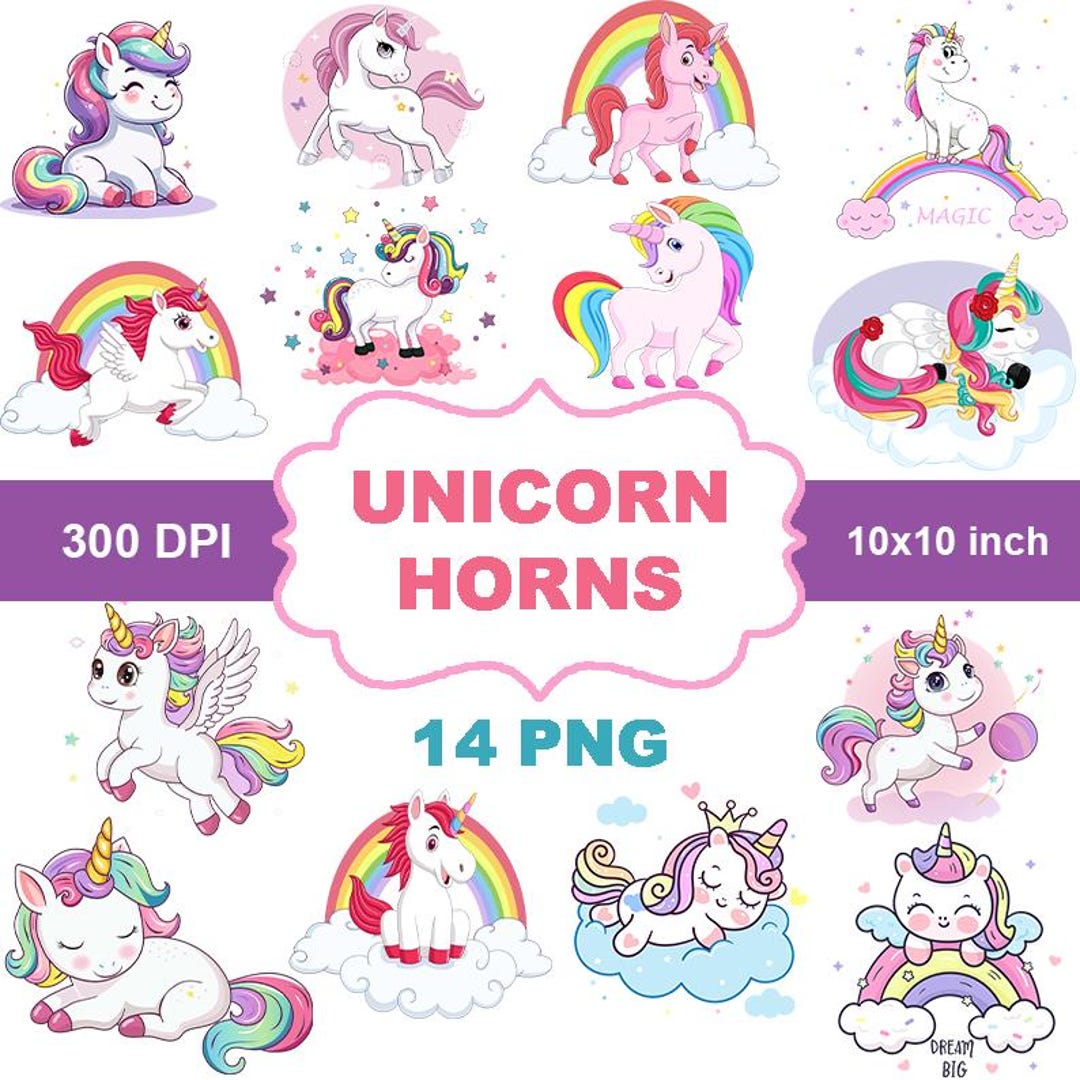 Unicorn Horn Clipart Bundle - Cute Rainbow Unicorn - Etsy