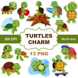 Turtle Charm Clipart- Happy Turtle Adventures