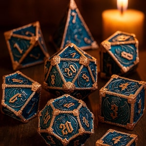 Engraved Dragon RPG Metal Dice Set – 7-Piece Heavy Polyhedral DnD Dice in Antique Fantasy Colors – Premium Tabletop Gaming Gift