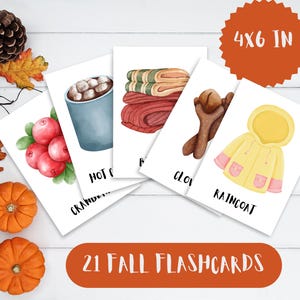 Fall Flashcards Printable 4x6, 21 Autumn Learning Cards (PDF Digital Download)
