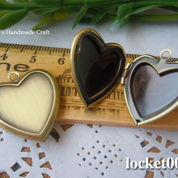 6pcs 23mm Heart Blank bronze  Brass Locket Pendants /Charms (locket003-qg)