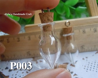 Un ensemble de 4 mini-bouteilles en verre gouttes d'eau de 11 x 28 mm pour pendentifs, avec un petit bocal à vis (P003)