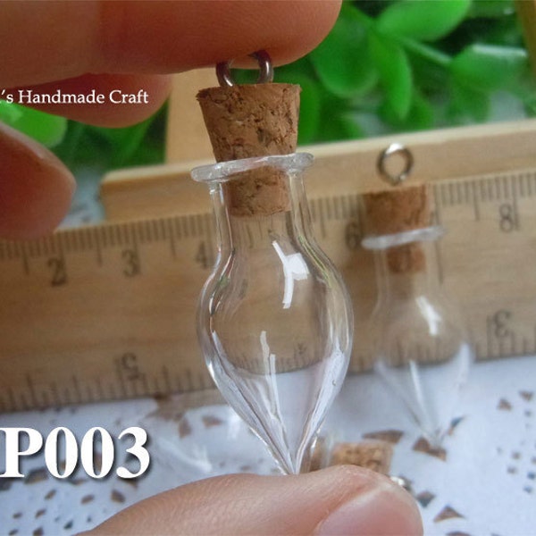 4pcs A set 11x28mm  Mini water drop Glass Bottles Jar  for necklace pendants, have a eye screw Tiny  Empty Small Bottle Jar(P003)