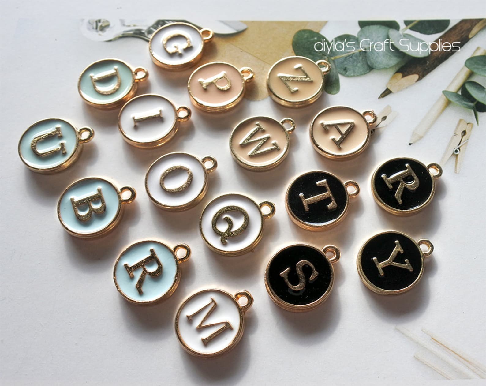 Letter Charms Alphabet Charms Initial Charms White Round Etsy