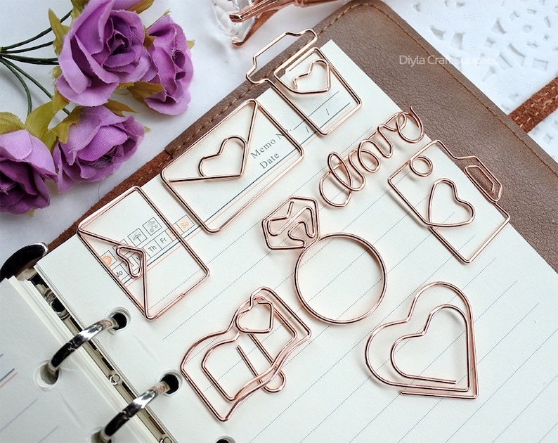 8pcs A Set Rose Gold Paper Clips Envelope Paper Clip Love Etsy