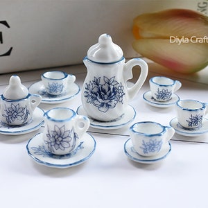 15Pcs one Set lovely Exquisite Miniature Ceramic Tea Set Pendants  (TS001)