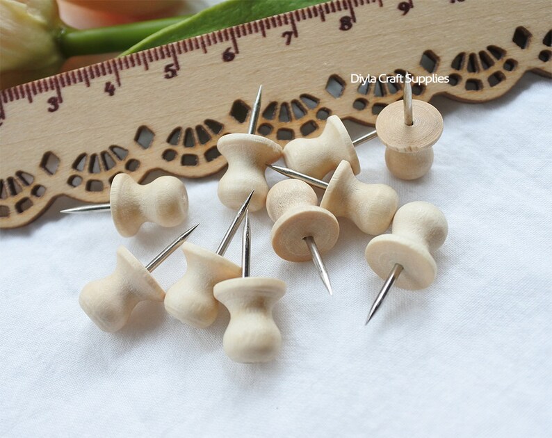 30 Pcs Ishaped Wooden Push Pins Drawing Pin Thumbtack World Etsy