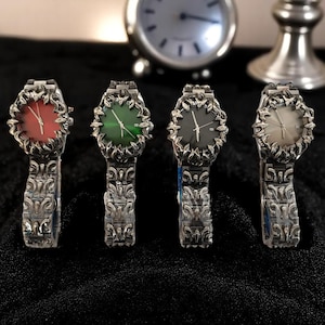 Hand-Finished Gothic Spiked Wristwatch: Iced Out Flame Design