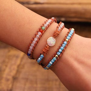 Natural Opal Bracelet – Colorful Crystal Healing Stone Jewelry, Adjustable Boho Style Fashion Bracelet Gift for Her
