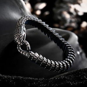 Viking Snake Chain Bracelet: Stainless Steel Animal Bangle (22cm)