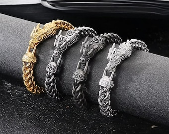 Dragon Head Stainless Steel Bracelet: Retro Tail Clasp, Bold Men&#39;s Jewelry
