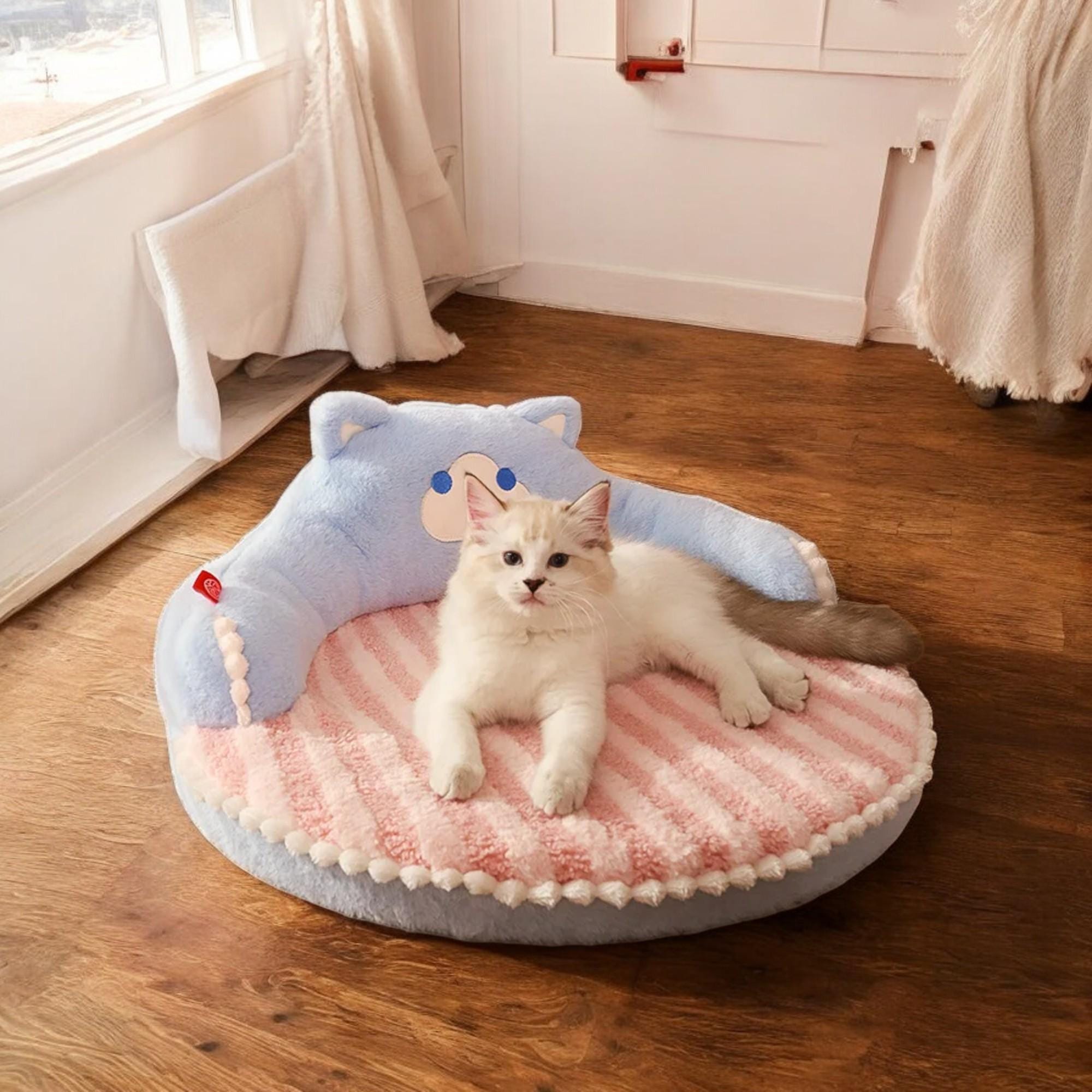 Bear Cat Pet Bed: Cozy Small Dog Cat Cushion with Removable Mat