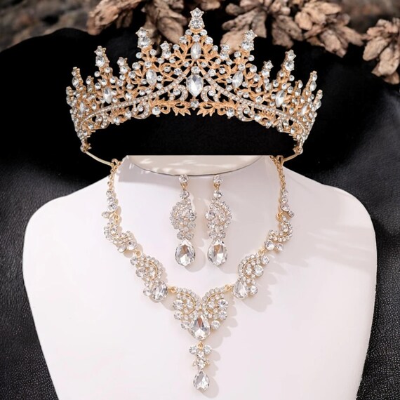 Crystal Bridal Tiara Crown Jewelry Set – 3pcs Rhinestone  display picture 3