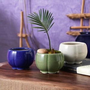 Creative Ice Crack Glazed Ceramic Plant Pot – Small Flowerpot Bonsai Vase for Succulents, Desktop Ornament Planter, Home & Office Decor