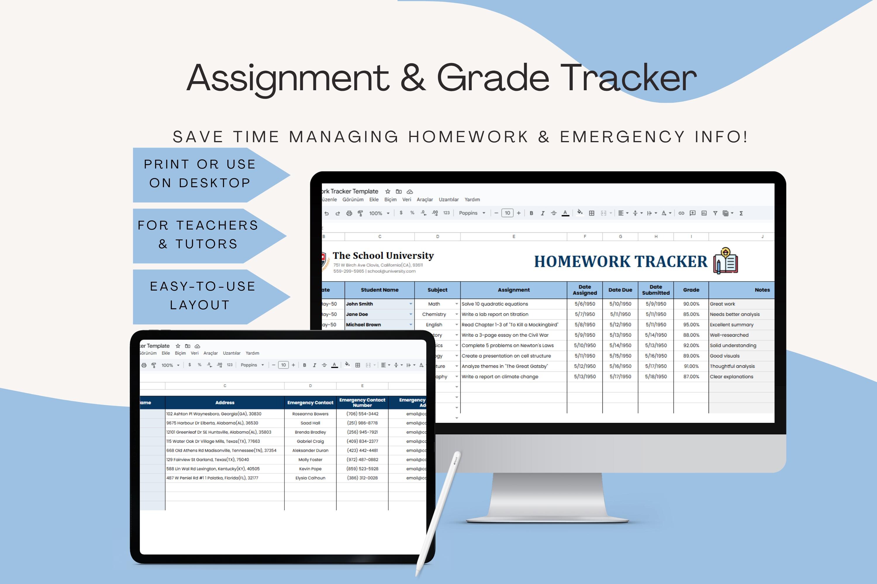 Homework Tracker Google Sheets Template | Assignment Tracker for ...