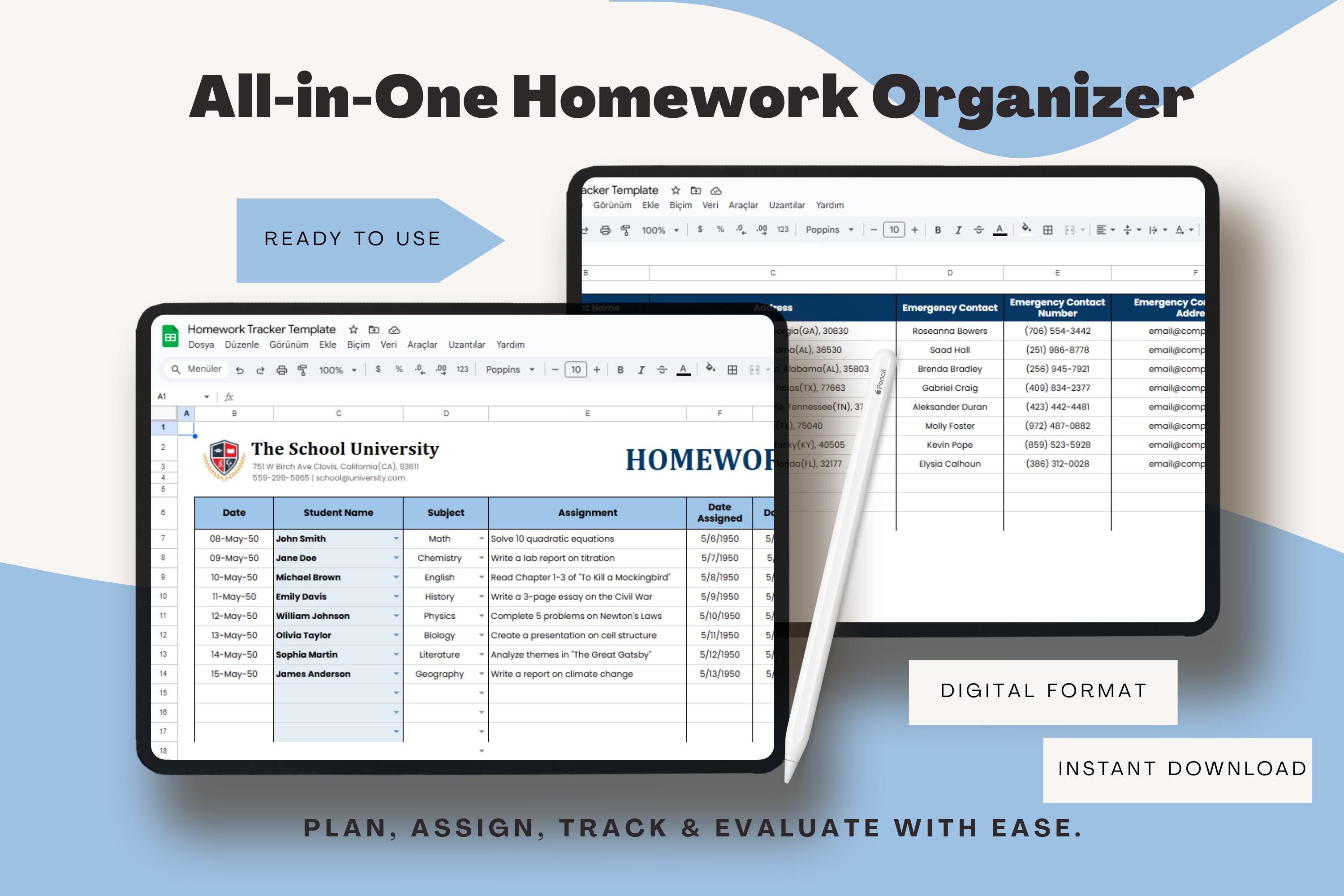 Homework Tracker Google Sheets Template | Assignment Tracker for ...