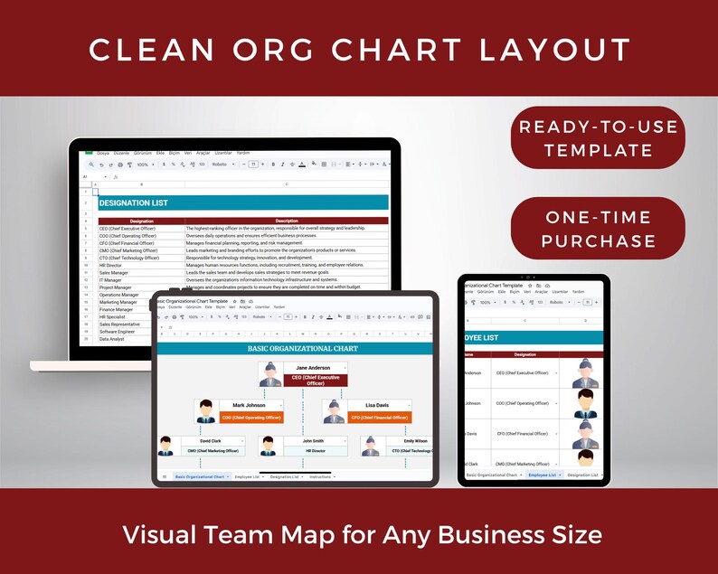Organizational Chart Google Sheets | Editable Org Chart Template | Team ...