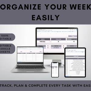 Weekly To Do List Google Sheets Template | Editable Task Tracker Planner | Printable Productivity Dashboard