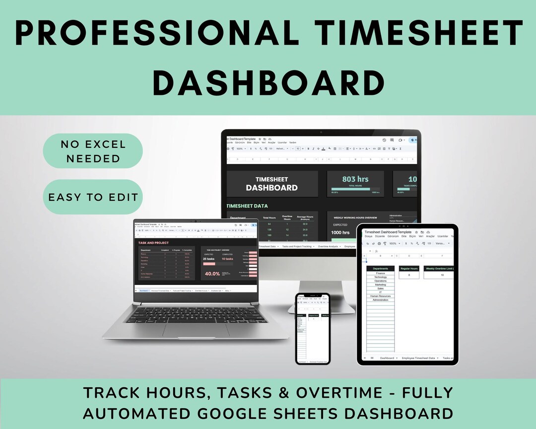 Employee Timesheet Dashboard Template | Task & Overtime Tracking Google ...