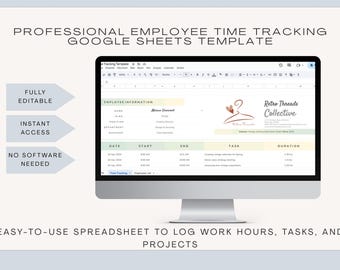 Mitarbeiter Zeit Tracking Google Sheets Vorlage | Personal Arbeitslogbuch & Stunden-Tracker | Sofort Download