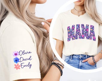 Camiseta para mamá con nombres de los niños, regalo personalizado para el Día de la Madre.
