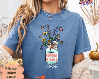 Camiseta para mamá, La felicidad es ser mamá, Camiseta floral para mamá, Camiseta de regalo para el Día de la Madre