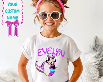 Camiseta de sirena personalizada con nombre para niñas, camiseta de sirena linda, regalo de cumpleaños