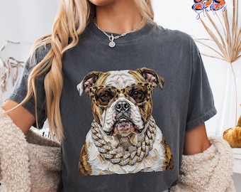 Camiseta divertida con estampado de bulldog, camiseta de hip hop para perros, camiseta genial para amantes de los perros, regalo para bulldog inglés