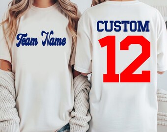 Camiseta personalizada con nombre de equipo, camiseta deportiva personalizada, camiseta personalizada con número de equipo, atuendo para el día del partido, camiseta con espíritu de equipo