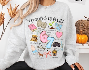 Sudadera con versículo bíblico cristiano "Dios lo hizo primero"