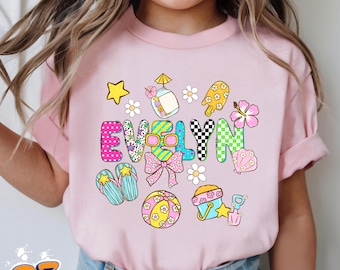 Camiseta personalizada con nombre para niños, camiseta personalizada para niña, linda camiseta gráfica de verano