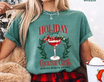 Camiseta del club de cócteles Holiday Spirit, divertida camiseta navideña para beber.