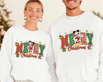 Minnie Mickey Merry Christmas Sweatshirt, Matching Family Christmas Shirts, Disney Couple Xmas Tee,
