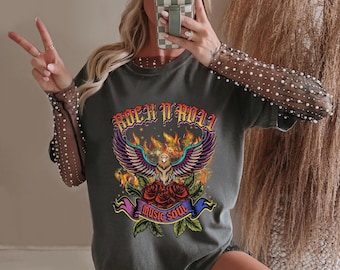 Camiseta Rock Graphic Shirt Vintage Eagle Shirt Camiseta estilo streetwear vanguardista estilo banda
