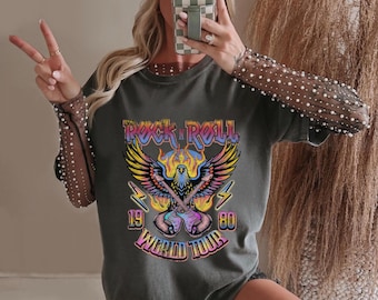 Camiseta Rock N Roll con Gráfico de Guitarra, Camiseta Vintage de Música, Camiseta de Estilo Retro de Banda de Rock