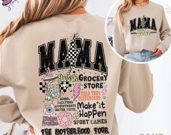 Sudadera con capucha Mama Tour, conjunto de maternidad con estampado moderno para mamás.