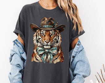Camiseta con estampado de tigre vaquero, camiseta con estampado de animales del oeste.