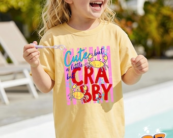 Camiseta "Lindo pero un poco gruñón", camiseta infantil para vacaciones en la playa, camiseta de verano para niños pequeños, conjunto playero para amantes de los cangrejos.