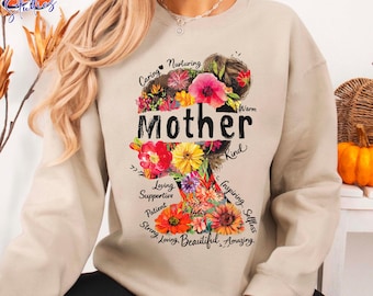Sudadera para mamá, regalo del Día de la Madre para mamá, estampado floral sentimental de amor.