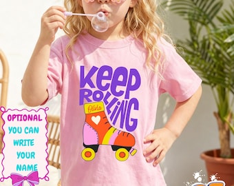 Camiseta personalizada de patinaje sobre ruedas, camiseta de patinaje para niñas, camiseta infantil con nombre personalizado, regalo de cumpleaños retro de patinaje sobre ruedas